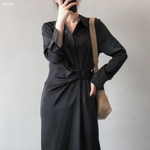 EAGLE PEAK봄 새틴 셔츠 원피스 여성 디자인감 기질 롱스커트 여자