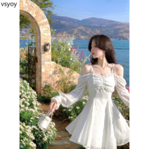 VSYOY Q 여성의 꿈 앨리스/로맨틱 프랑스 스타일 Platycodon Grandiflorum 티 브레이크 발레 스타일 화이트 드레스 여름 새 드레스