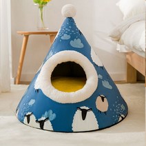 TLNY 고양이 집 반 폐쇄 애완 동물 침대 빨 용품 새끼 개집 따뜻한 강아지 텐트, 01 Blue Sheep_01 S