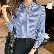 오버클래쓰 여성 기본 스트라이프 셔츠 데일리 블라우스 루즈핏
