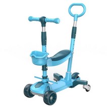 Q015 어린이 씽씽이 킥 스케이트 퀵 보드 접이식 높이조절 유아 유년 롤러브레이드 마이크로 헬멧 무릎, 블루