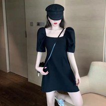 ROGBID 여름 여성 반팔 퍼프소매 꽃무늬 미니 원피스