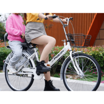 24인치 클래식 여성용 주니어자전거 이쁜 접이 2인승, 6단 속도 블랙 높은 버전 보조의자 22인치