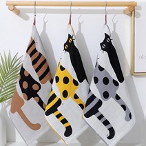 야옹 고리 핸드 주방타올 거즈행주 순면 수건, 블랙