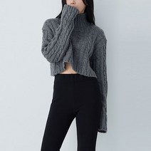 리틀마켓 꽈배기 모던 도톰 보카시 폴라 크롭 니트 EJ39B2