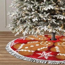 크리스마스 트리 장식 태슬 달린 스커트 레드 플레이트 접시에 진저브레드 맨 쿠키 121.9cm(48인치) 메리 새해 축제 휴일 파티 매트 커버(관부가세포함), Gingerbread Man Cookies on Red