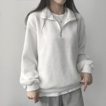 리리의감각 여성 겨울 루즈핏 반집업 골지 기모 니트