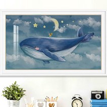 톰앤토미s DIY 보석 십자수 키트 풍수화 만화 동물 모음, 별 고래 (대) 90*60