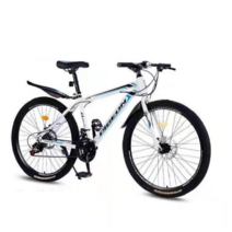 XFeng 접이식자전거 24인치 남녀 공용 MTB 자전거, 화이트 + 블루, 21단 24인치