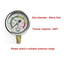 유압 압력 게이지 1/4 "63mm 다이얼 유압 수압 게이지 압력계 압력 측정 내충격 오일 게이지 10Mpa Ba, 0-16mpa