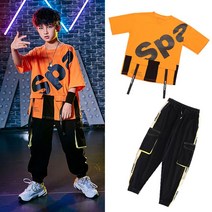 공연복 비보이 남여아동 힙합 개성 멋진 패션쇼 HIPHOP 댄스 유행복 여름 2699211200, 160, 845 귤 색티셔츠 _2301 블랙
