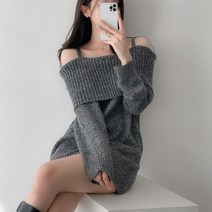 겨울원피스 롱 니트 오프 숄더 옷깃 오프 쇄골 스웨터 드레스 가을 겨울 기질 숏 치마 니트 스커트