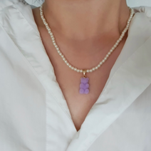 연예인 착용 하리보 진주 벨벳 곰돌이 팬던트 목걸이