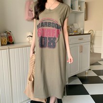 v넥 빈티지 프린팅 나시 원피스 4컬러 사계절 여성 롱