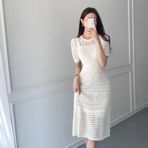 여름 반팔 펀칭 니트 머메이드 롱 원피스 오피스룩 상견례 셀프웨딩 나시포함 3color