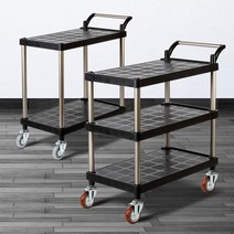 플라스틱 PP 블랙 이동식서빙카 주방카트 서빙용카트, 플라스틱 PP 블랙 2단 중 회색바퀴