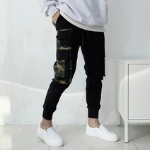 남자 포켓 카모 카고 밴딩 조거 팬츠