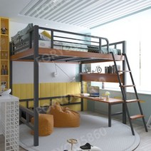 성인 이층침대 프레임 기숙사 복층 철제 침대 벙커침대 자녀방인테리어 서재책상 북카페, 검은색