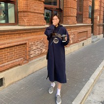 캐치펀 기모 후드 롱 원피스 따뜻한 겨울 롱스커트 오버핏 롱원피스