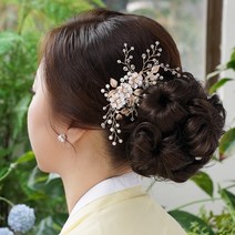 살롱드메리 수국 베이직 한복 볼륨 올림머리 가발 집게핀, 블랙, 1개