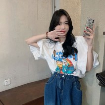 구동기 느슨한 미적 플러스 사이즈 T 셔츠 여성 여름 탑스 짧은 소매 캐주얼 Pulovers 그래픽 패션 의류 어, 01 WHITE_03 L