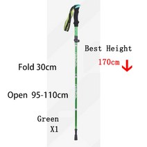 초경량 접이식 가성비 등산 트레일러닝 스틱 등산용 지팡이5 섹션 야외 트레킹 폴 캠핑, 녹색 30cm