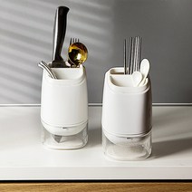 [2세대] 물빠짐 기능과 물기흡수하는 규조토까지 있는 다기능 2칸 수저통 화이트, 화이트 2개세트