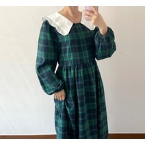 프릴 카라 체크 원피스