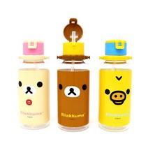 리락쿠마 실리콘빨대물병 380ml, 핑크