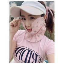 휴스토니 여성 와이어C7 자외선차단 골프마스크, 핑크꽃