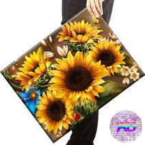 [당일 국내발송]세븐컨셉 4+1 보석십자수 DIY 큐빅비즈 캔버스 액자형 구슬 십자수 3종 세트 해바라기 부엉이 사과 비즈십자수 40x50cm, 1세트, A03 원형+AB비즈 해바라기