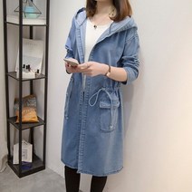 라오농 빅 사이즈 여성 코디 하프 데님 후드 트렌치 코트+d2508LL