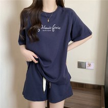 패스타임 캐주얼 패션 세트 여성 여름 얇은 루즈핏 운동복 트레이닝 반팔 반바지 투피스 홈웨어 추리닝 편안한 데일리룩