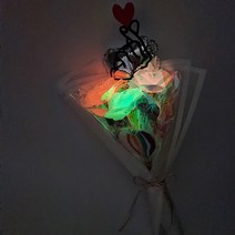 사탕 꽃다발 손 하트 홀로그램 꽃 화이트데이 선물 고급쇼핑백 포함, 야광꽃