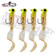 텃밭 관리기 농업용관리기 도보 물고기 4PCS 3.5g 지그 후크 6cm 소프트 테일 루어 미끼 웜 구더기 실리카, 03 Gold