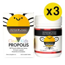뉴질랜드 피터앤존 클레버 키즈 어린이 프로폴리스 츄어블 120정, 3개