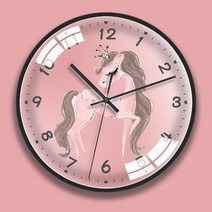 걸방 벽시계 핑크 발레리나 소녀 심초 무음 캐릭터 예술-194835, 01.클래식 블랙 프레임 드림 포니