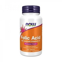 NOW Supplements 엽산 800mcg 250정 시아노코발라민, 250 Count (Pack of 1)
