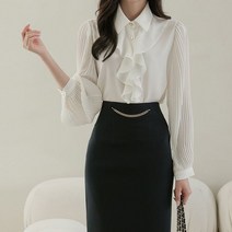 스타일온미 젤로브 금장 플리츠 프릴 블라우스