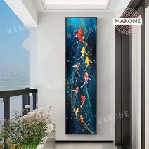 Makone 상표등록 대형 비단 잉어 비즈 보석십자수 구어도 전체수 원형비즈 개업 선물, 30X100cm