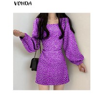 VONDA 여성 긴팔 플라워 원피스 미니원피스