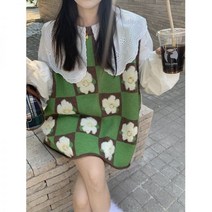 시리즈 스위트 젊은 녹색 꽃 조끼 화이트 인형 칼라 셔츠