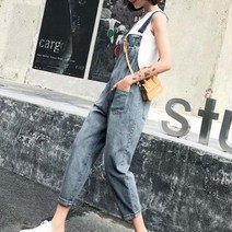 캐주얼 데님 멜빵팬츠 귀여운 롤업 디자인 데이트룩