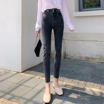 KORELAN 하이 웨이스트 더블 버튼 꽉 끼는 얇은 탄성 연필 플러스 벨벳 청바지 여성용 새로운 스타의 모든 경기 연필 9 점 바지