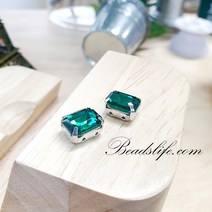 8-10mm 직사각 캡보석 30개 백금도금, 1봉, 에메랄드