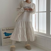 리피아 기모 레터링 캉캉 프릴 A라인 롱 원피스 오버핏 데일리 홈웨어 러블리 빅사이즈