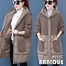 [바니드] 중년여성 빅사이즈 겨울 하프 패딩 후드롱 데일리롱패딩 2374