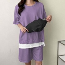 썸 레이어드 반바지 세트 운동복 빅사이즈 오버핏 여성용