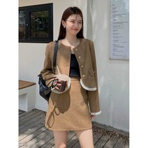 가을 하객룩 레이스 트위드 자켓 미니스커트 투피스