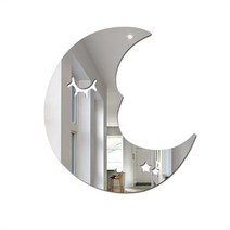 벽면 거울 시공 붙이는 시트지 팔각 육각 벽걸이 아크릴 부착 전신북유럽 달 하트 도형 원형 토끼 나무 홈 아트 벽 장식, 달 21.5cm x 20cm